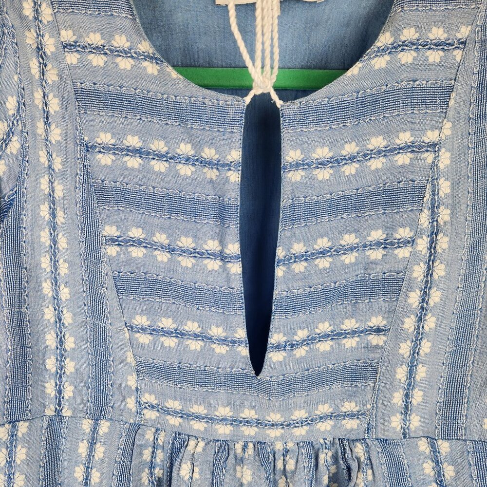 Designers Society Boho Peasant Gauzy Long Sleeve Mini Dress Blue White sz S - Picture 5 of 12
